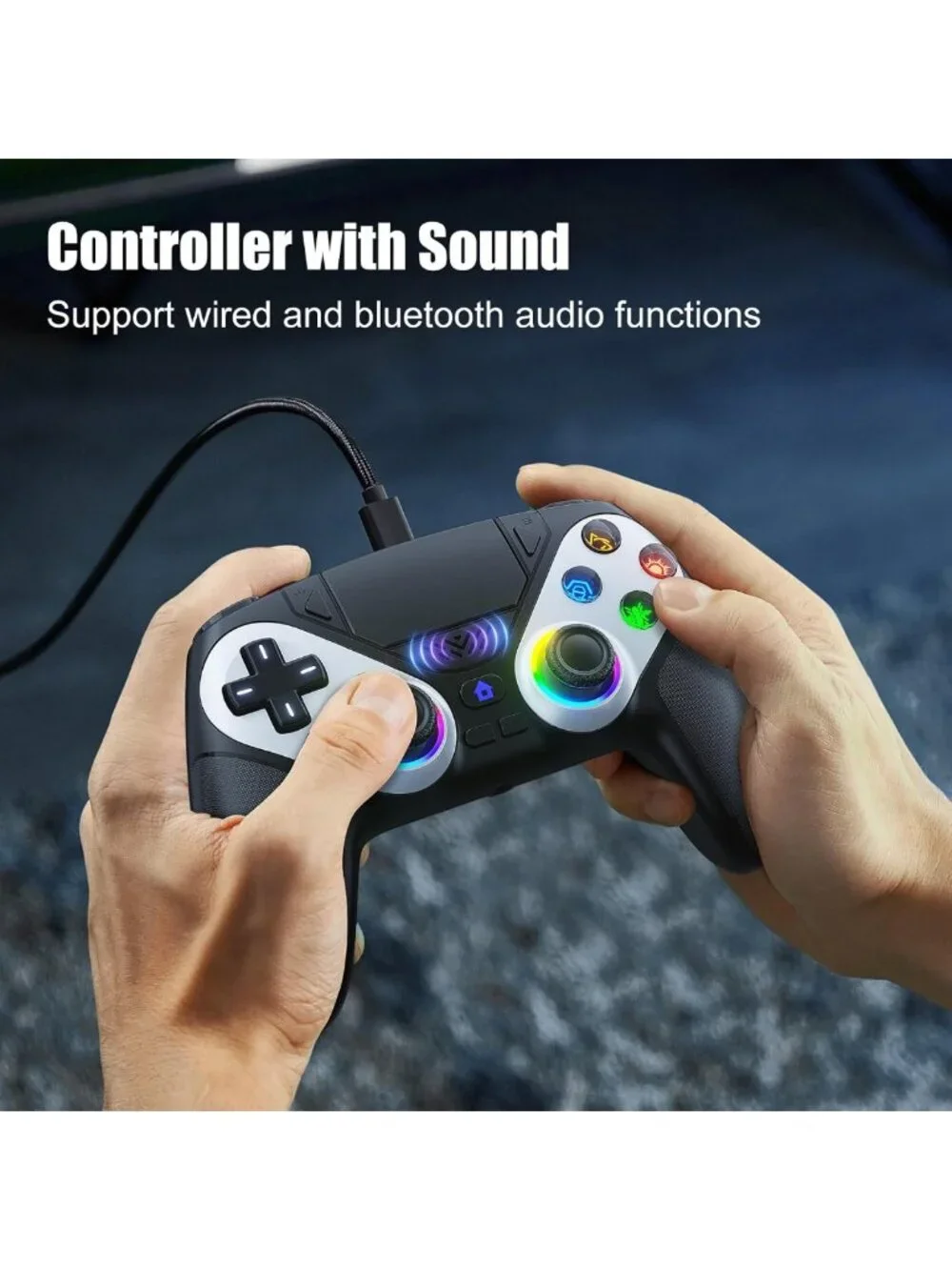 Wireless LED Game Controller for PS5, Pro, Slim & PC - Dual Vibration, Turbo